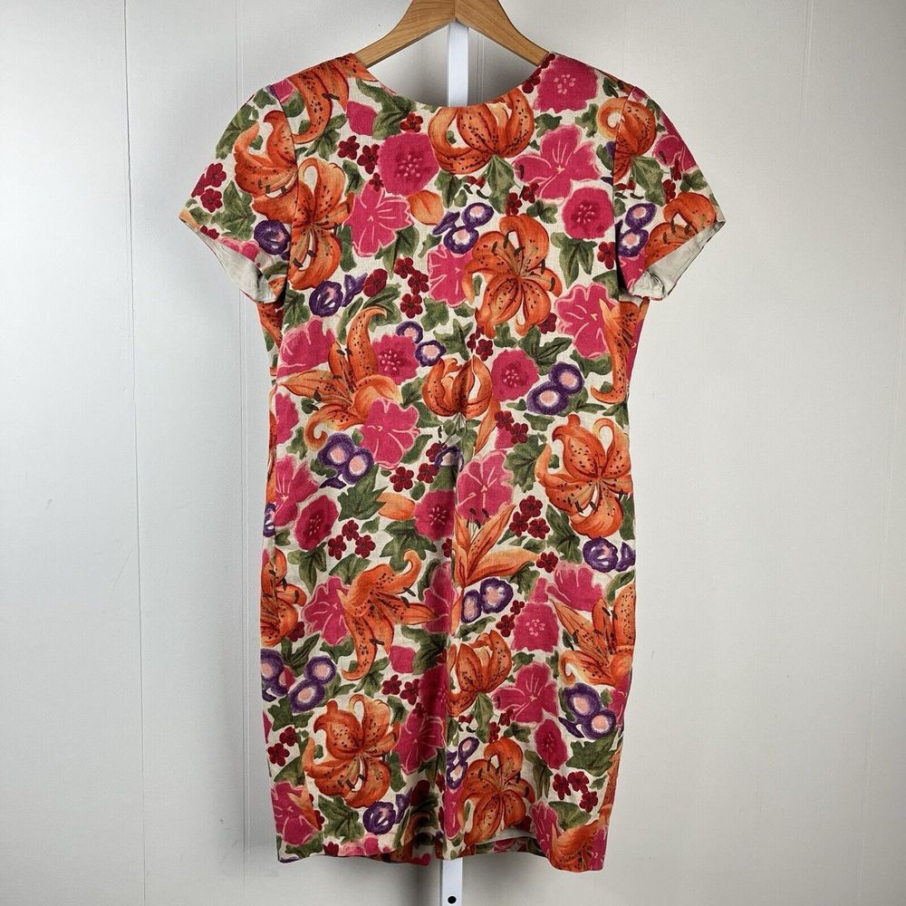 Vintage Liz‎ Claiborne Petite Dress 100% Linen Floral Tiger Lily Print Size 6P